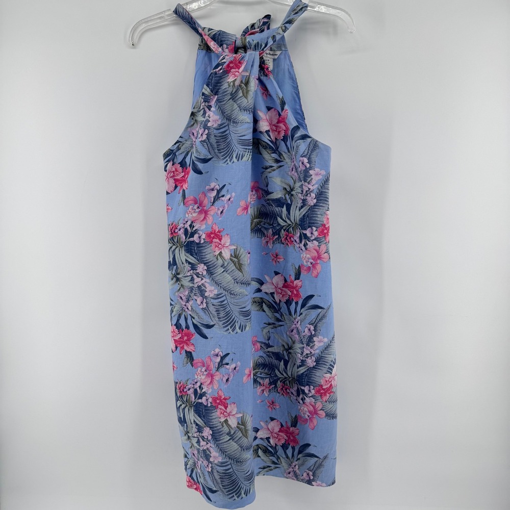 Tommy Bahama Madeira Blooms Linen Twist Front Mini Dress Small Blue Floral